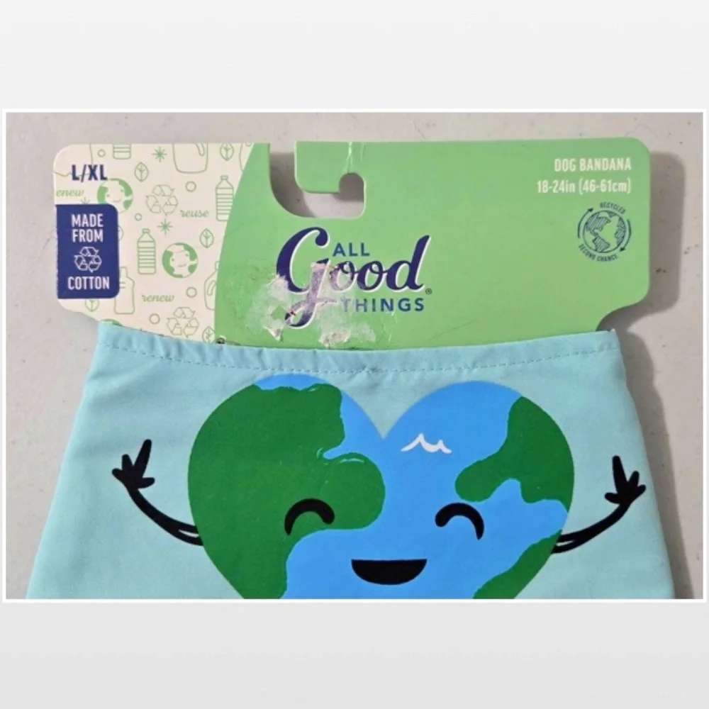 New Mission Pets Dog Bandana Large XL Blue Be Kind Happy World Heart NWT